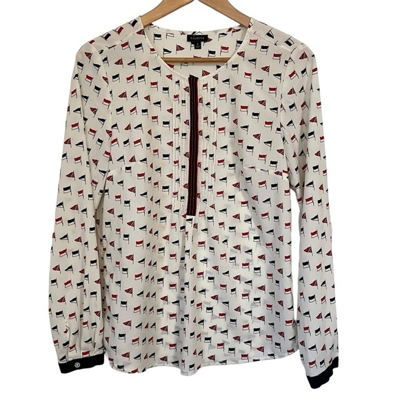 Talbots Nautical Print Long Sleeved Half Button up Blouse Size 8 - Picture 3 of 8